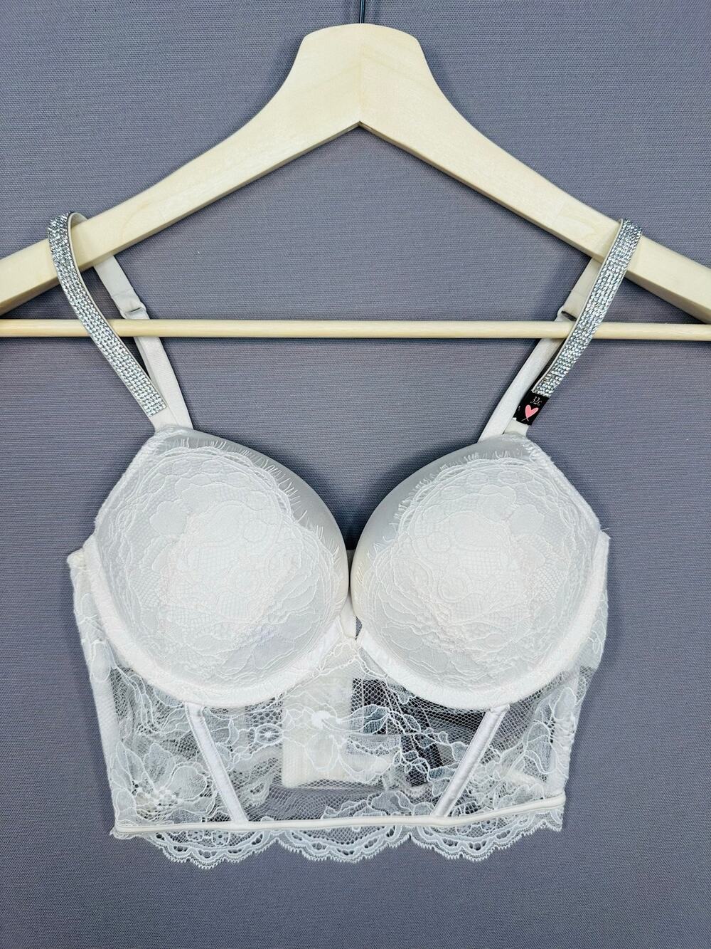 Victoria's Secret Bombshell Lace Corset Bustier in White Lace Size 32C